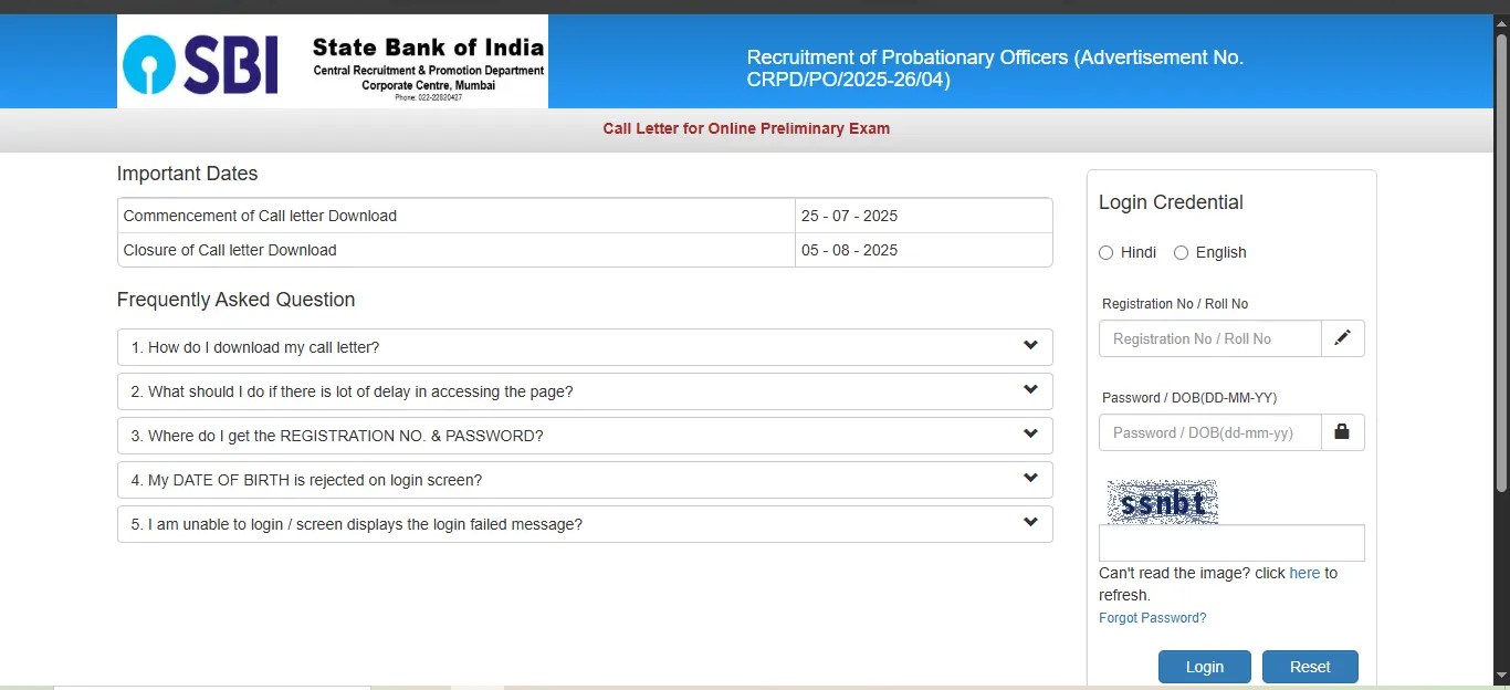 SBI PO Admit Card 2025